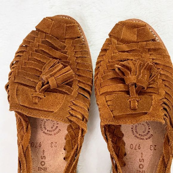Pazos Mexican Shoes Size 6 23 Brown Leather Santa Clara Tassle Handmade - Picture 2 of 9